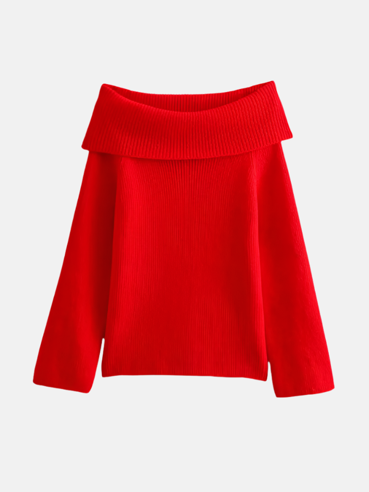 Cirella - Off Shoulder Knitted Sweater-Sweater-Red-S-Lyle&Oak