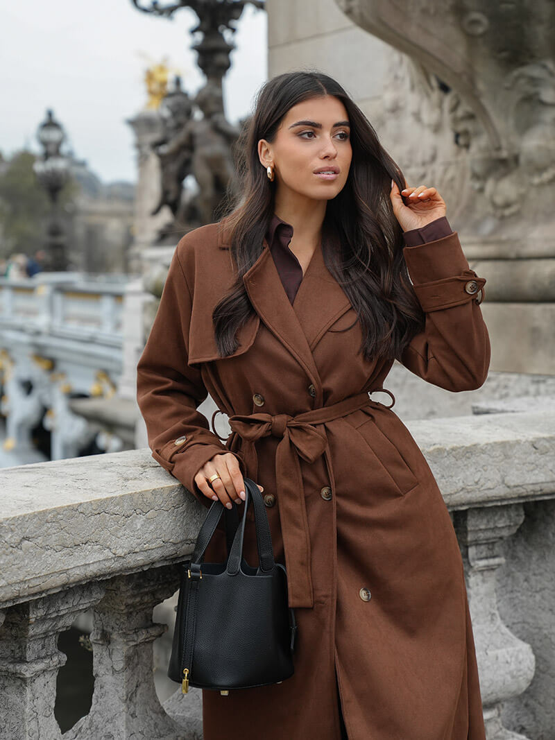 Vionae - Suede Look Maxi Trench Coat-Trench Coat-Lyle&Oak