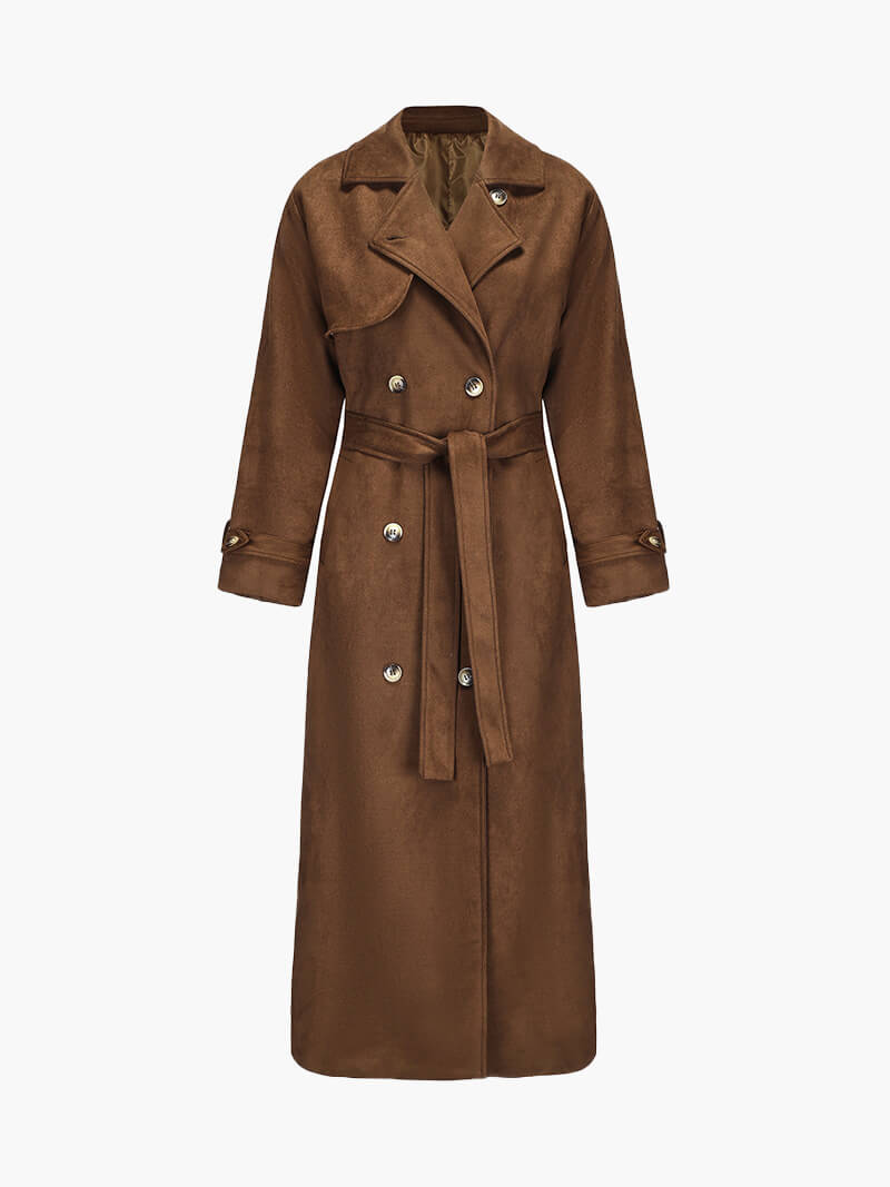 Vionae - Suede Look Maxi Trench Coat-Trench Coat-S-Darkbrown-Lyle&Oak