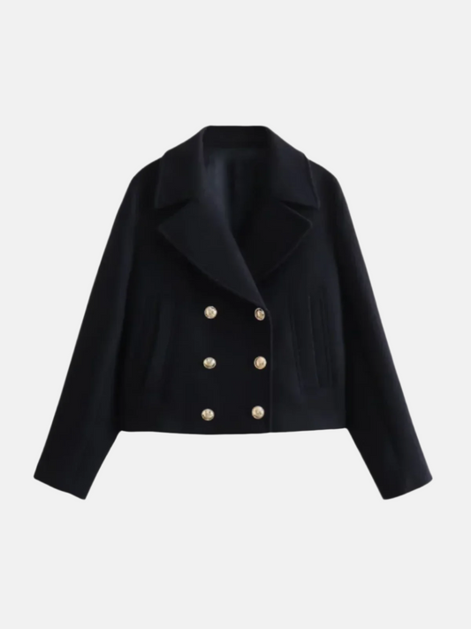 Edessa - Double-Breasted Short Jacket-Blazer-Lyle & Oak-Black-S-Lyle-and-Oak