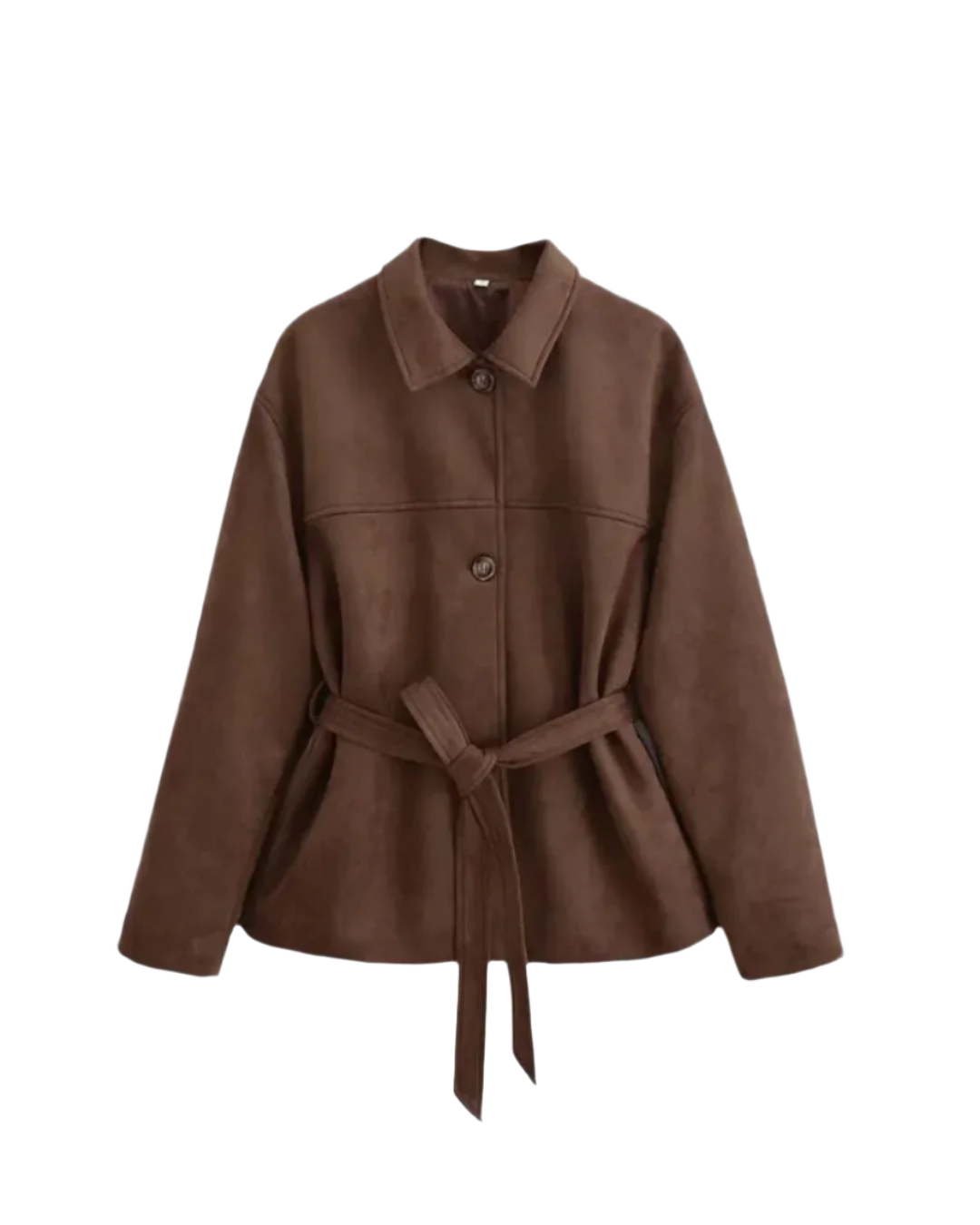Elegant suede kimono jacket with waist belt.
