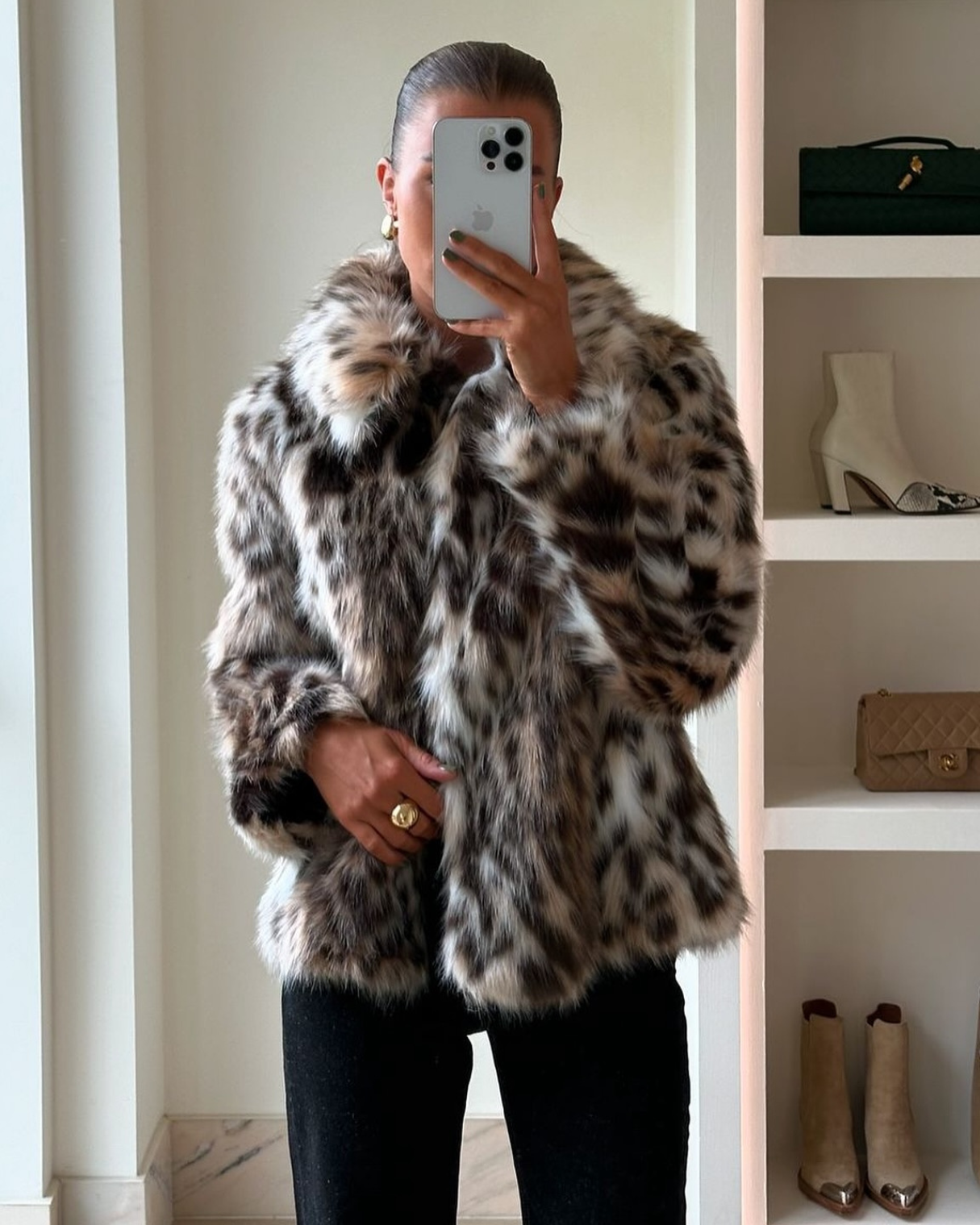 Leopard faux fur jacket – luxurious design.