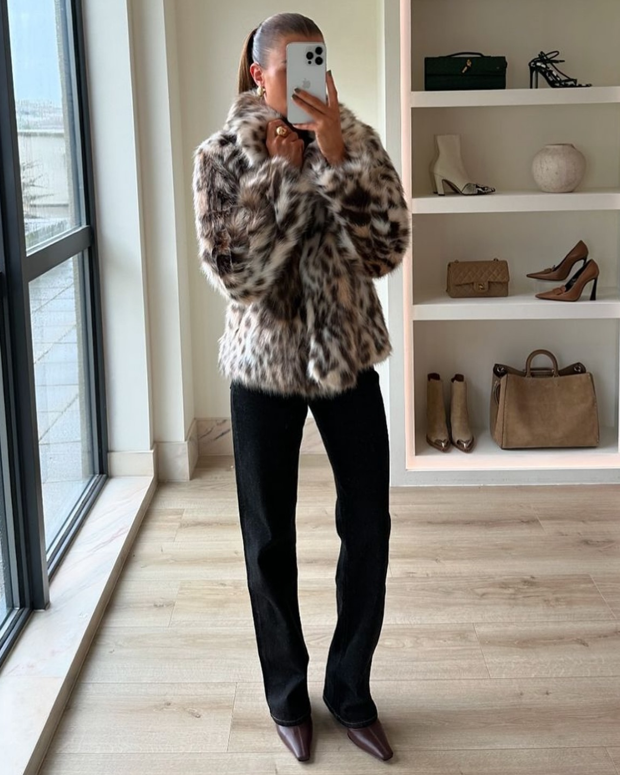 Leopard faux fur jacket – luxurious design.