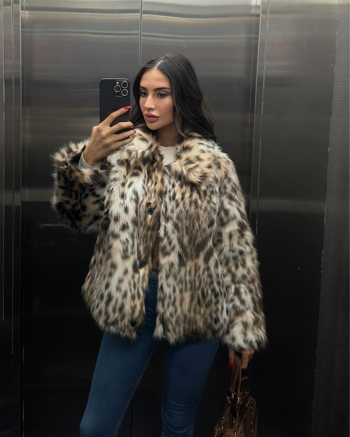 Leopard faux fur jacket – luxurious design.