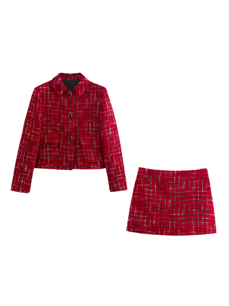 Tweed blazer and skirt set – elegant style for any occasion.