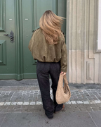 Vintage suede bomber jacket– elegant style and timeless design.-Jackets-Olive-S-Lyle and Oak