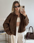 Vintage suede bomber jacket– elegant style and timeless design.-Jackets-Olive-S-Lyle and Oak