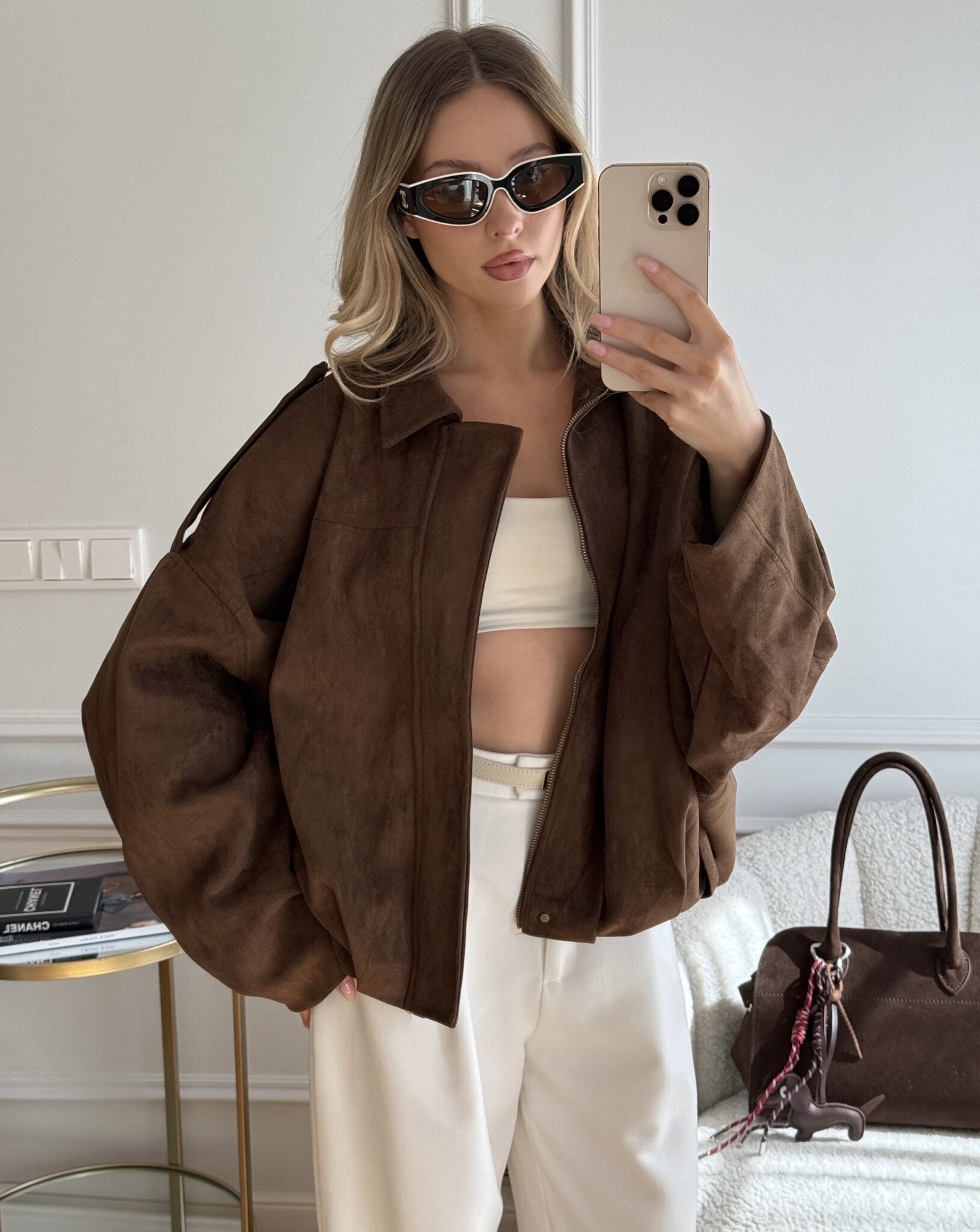 Vintage suede bomber jacket– elegant style and timeless design.-Jackets-Olive-S-Lyle and Oak