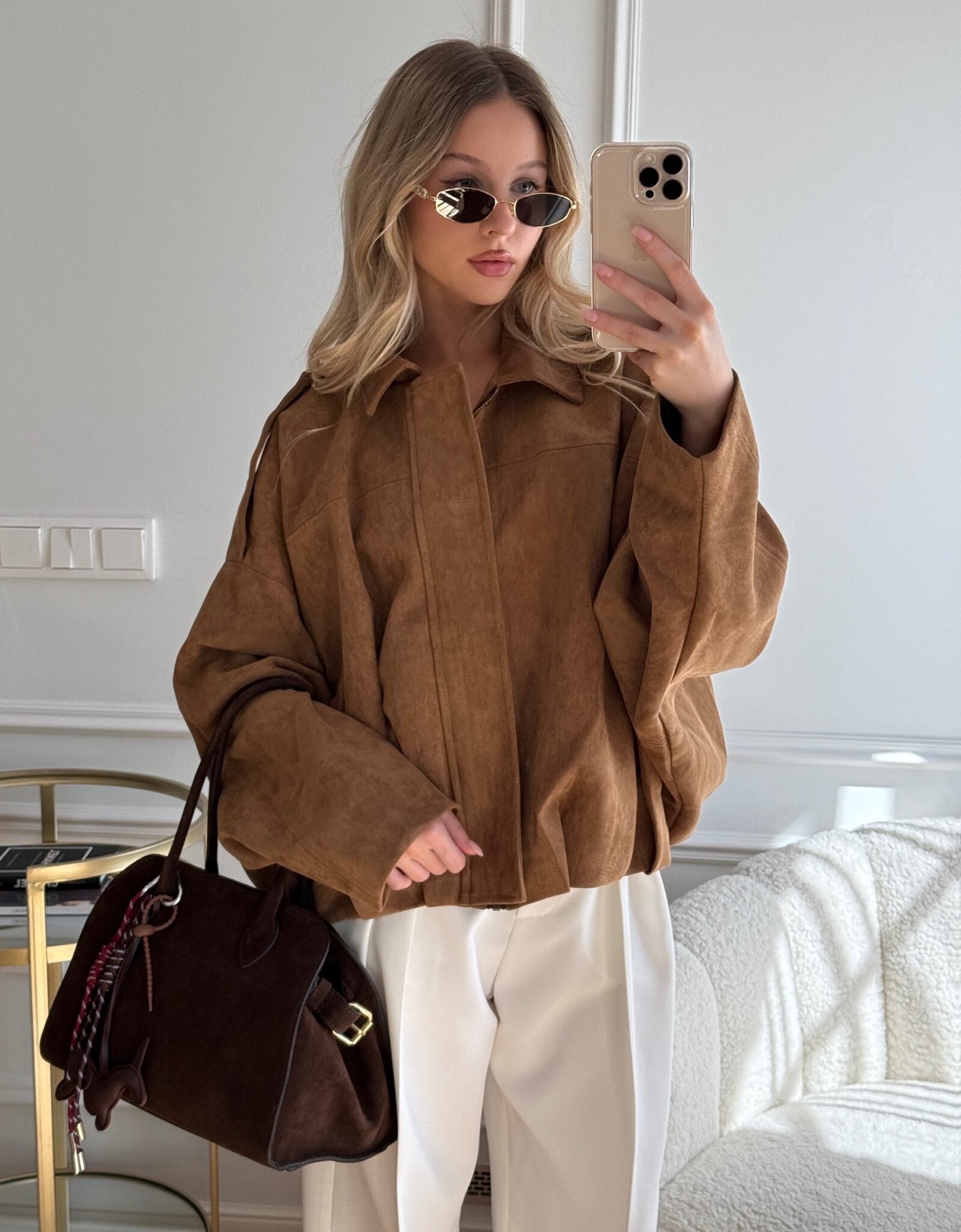 Vintage suede bomber jacket– elegant style and timeless design.-Jackets-Olive-S-Lyle and Oak