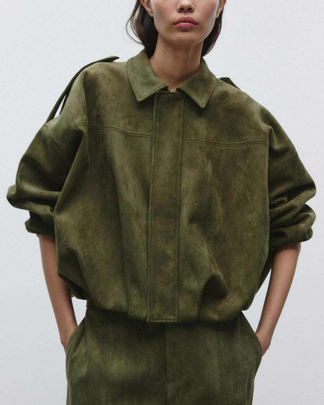 Vintage suede bomber jacket– elegant style and timeless design.-Jackets-Olive-S-Lyle and Oak