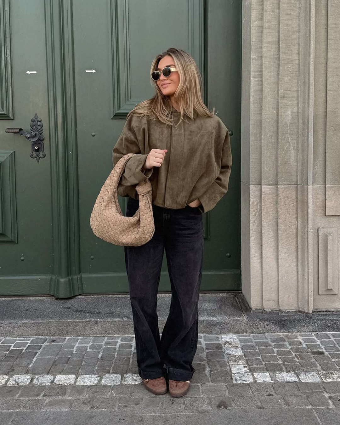 Vintage suede bomber jacket– elegant style and timeless design.-Jackets-Olive-S-Lyle and Oak