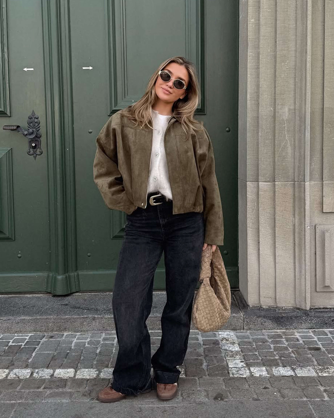 Vintage suede bomber jacket– elegant style and timeless design.-Jackets-Olive-S-Lyle and Oak