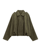 Vintage suede bomber jacket– elegant style and timeless design.-Jackets-Olive-S-Lyle and Oak