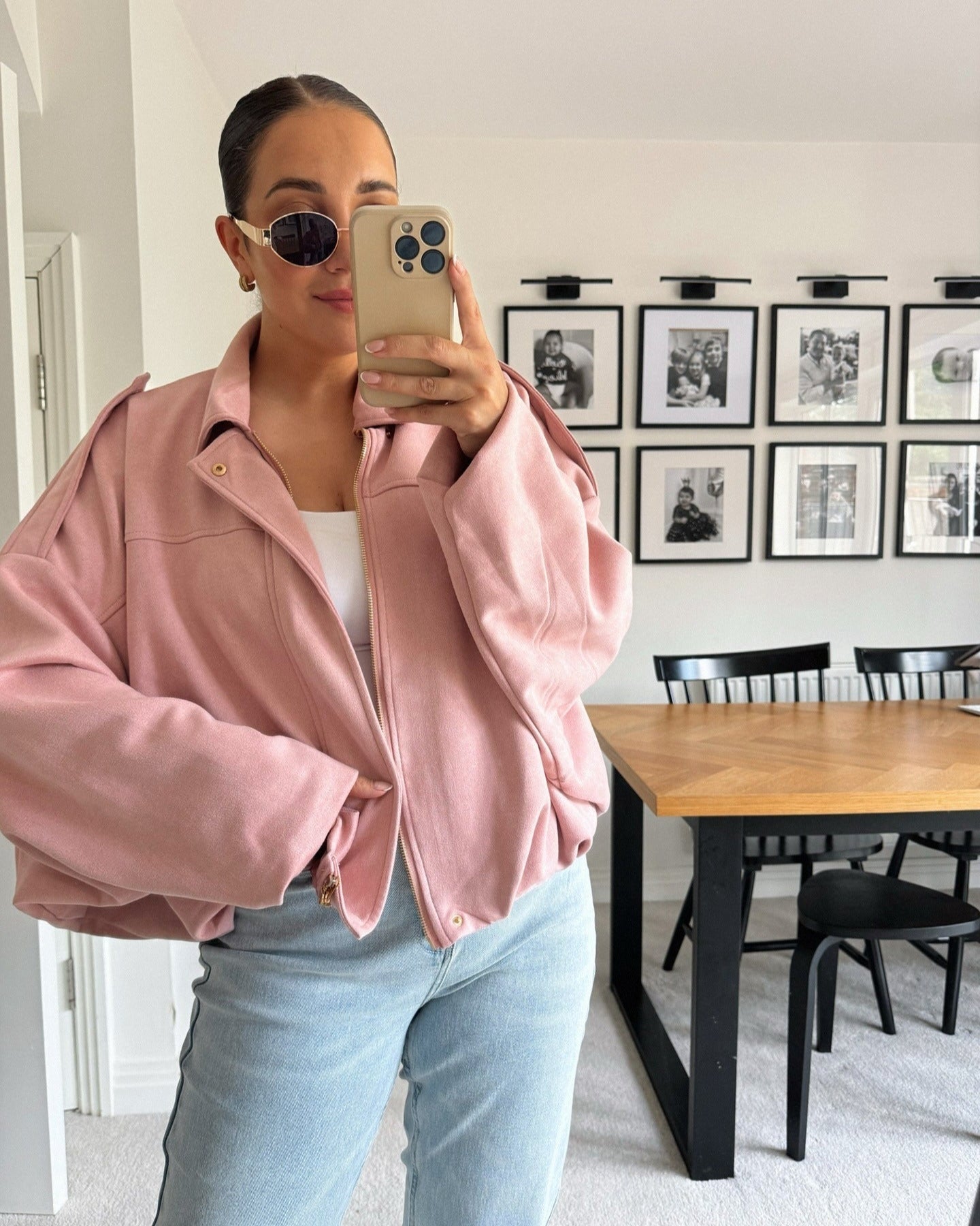 Vintage suede bomber jacket– elegant style and timeless design.-Jackets-Pink-S-Lyle and Oak