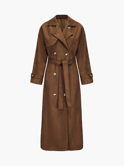 Vionae - Suede Look Maxi Trench Coat-Trench Coat-S-Darkbrown-Lyle&Oak