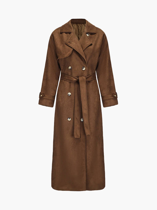 Vionae - Suede Look Maxi Trench Coat-Trench Coat-S-Darkbrown-Lyle&Oak